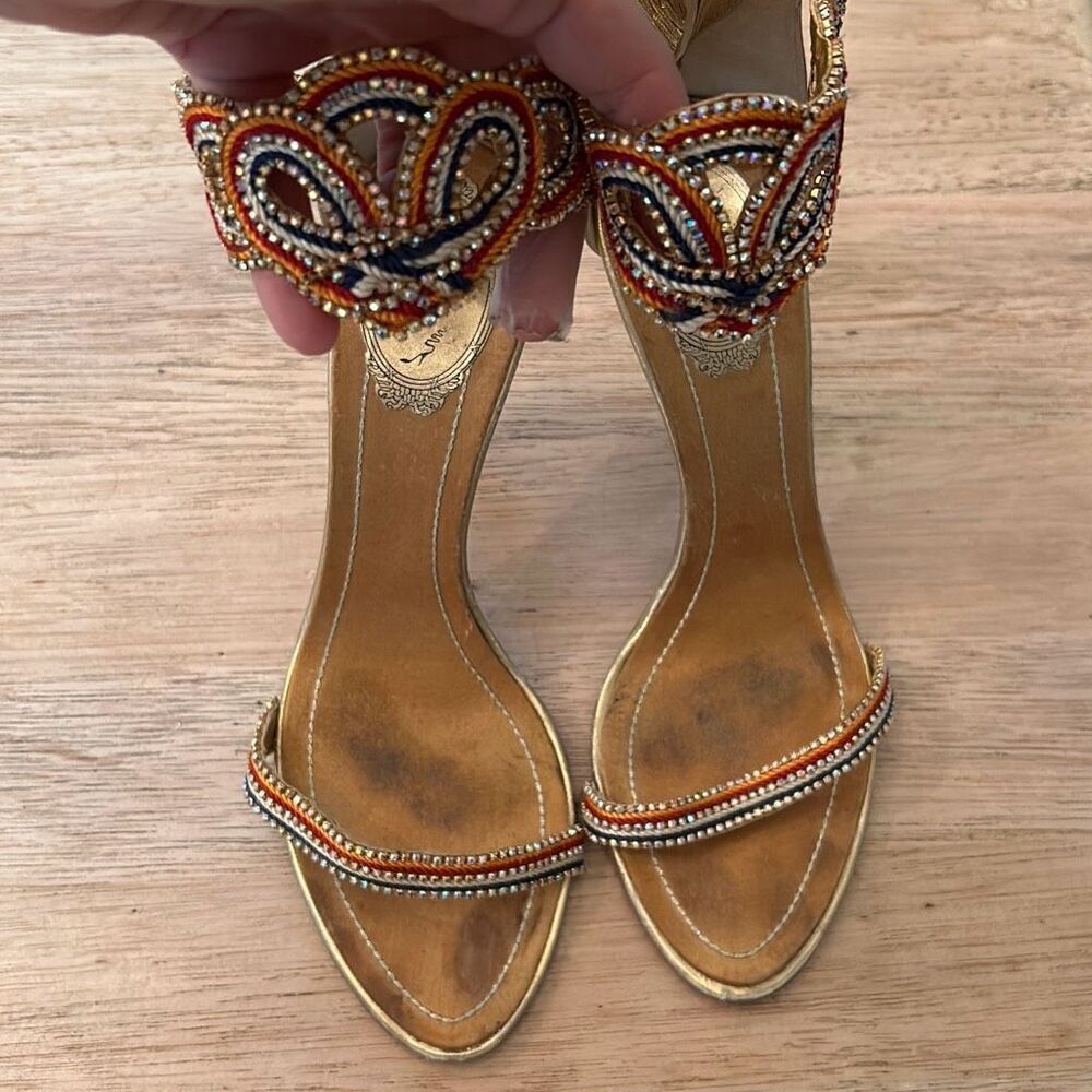 Rene Caovilla gorgeous gold and rhinestone heels size 39 - Picture 2 of 9